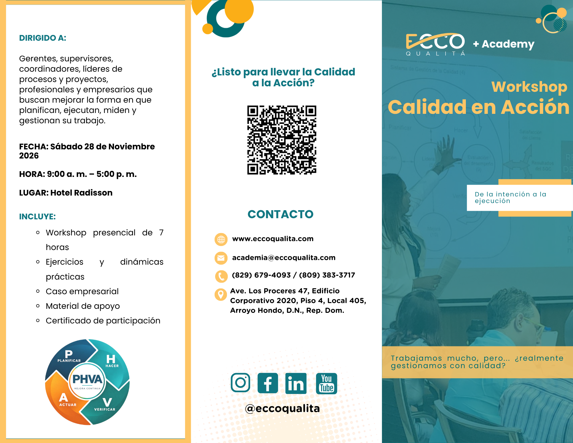 Brochure del Workshop: fecha, horario, lugar, contenido incluido y datos de contacto